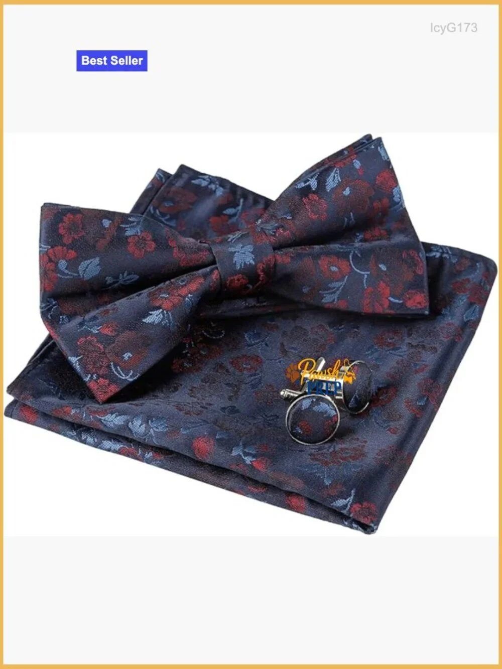 Men's Floral Bow Tie Set with Pocket Square and Cufflinks